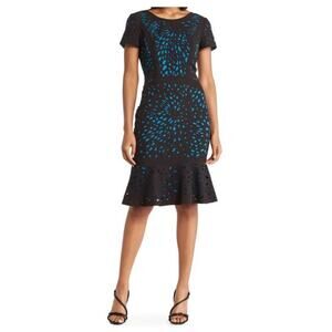 Focus by Shani dress laser cutting with flounce black blue size 6